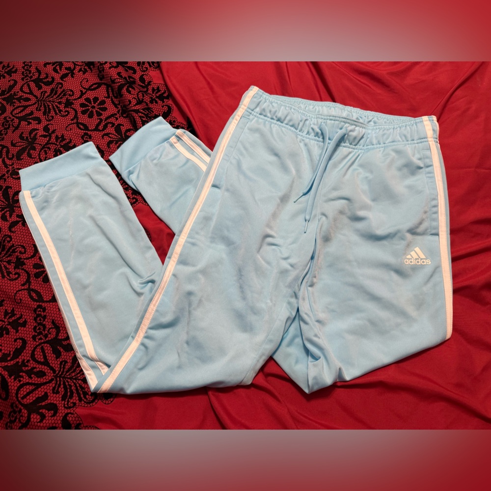 Adidas women Light Blue Track Pants with White Stripes